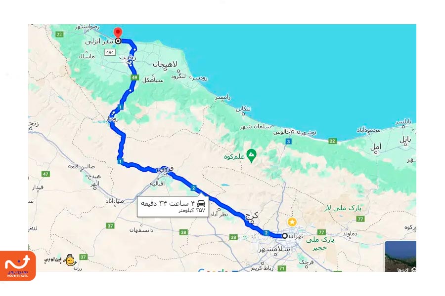 بندر انزلی روی نقشه ایران