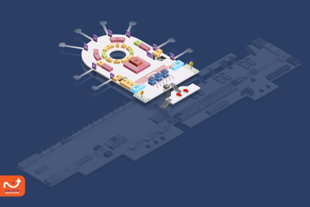 نقشه طبقه دو ترمینال یک فرودگاه آنتالیا که در هنگام خروج از آن استفاده می‌کنید