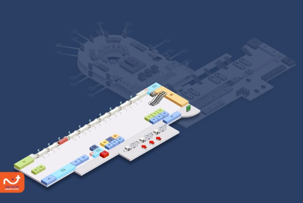 نقشه طبقه همکف ترمینال یک فرودگاه آنتالیا که در هنگام خروج از آن استفاده می‌کنید