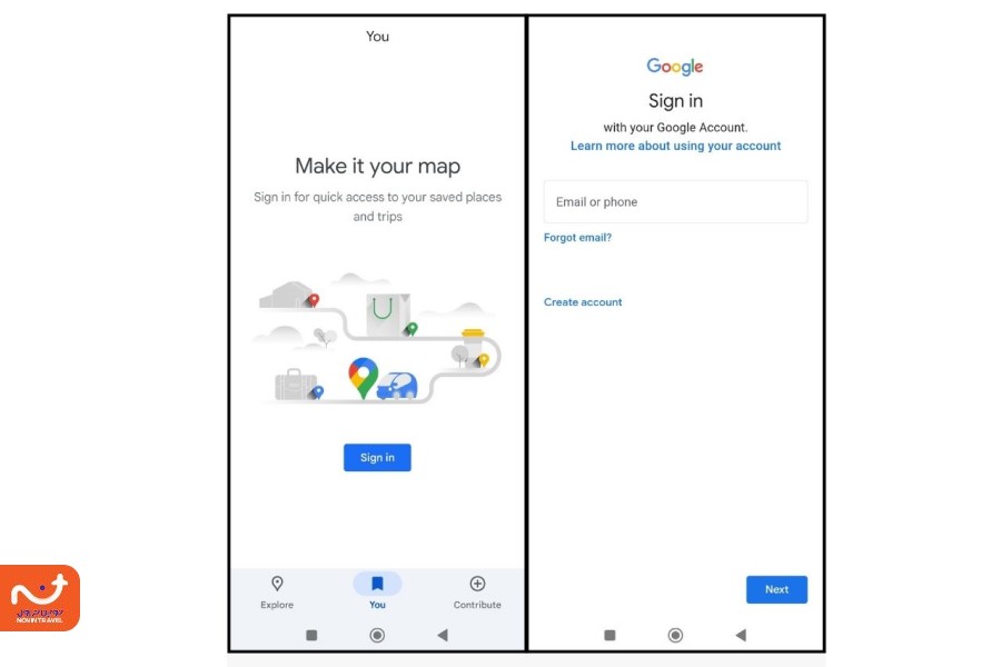 تنظیمات گوگل مپ برای ورود به حساب کاربری گوگل